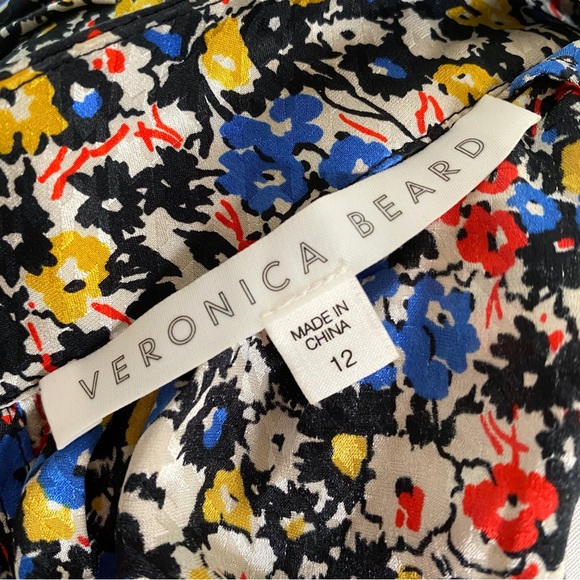 Veronica Beard mena black white red floral print neck tie silk blouse top - Picture 14 of 16
